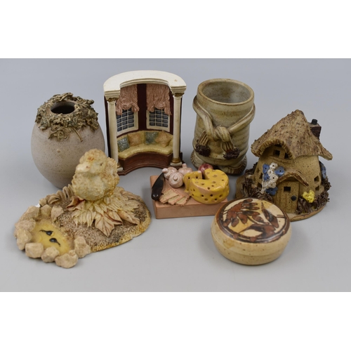 319 - A Selection of Vintage Studio Pottery Miniatures To Include Cheeseboard (AF), Duckling, Cottage, Tri... 