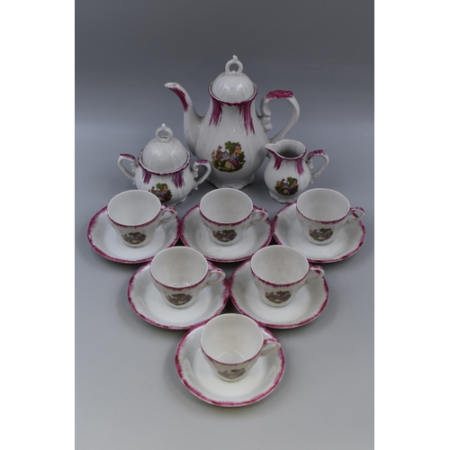 444 - Fifteen Piece Victorian Scene Musical Tea Set Made in Japan