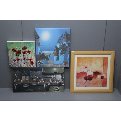 738 - Three Canvas Art Prints including Shyama Ruffell and Simon Clarke together with a Framed and Glazed ... 