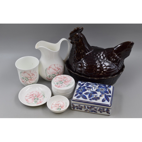 900 - Traditional Ceramic Egg Crock, Oriental Style Lidded Trinket Box and a Royal Doulton Bathroom Set