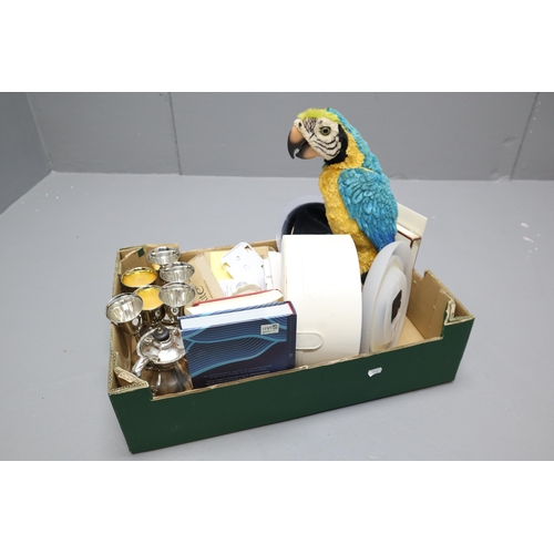 940 - A Mixed Selection To Include Talking Parrot (AF), A Selection of Books, Silver Plated Teapot, Wedgwo... 