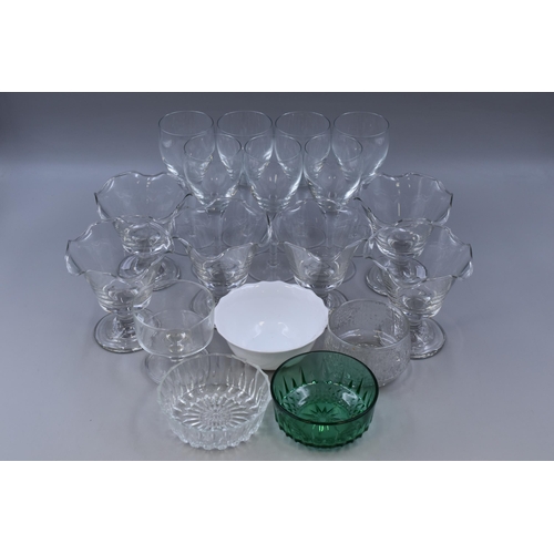 973 - Set of 6 Sundae Dishes and a Selection of Glassware including Wine Glasses