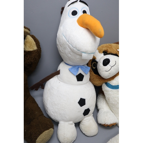 993 - Mixed Lot of Six Large Teddies to include Disney's Frozen Olaf Soft Toy, Approx 39