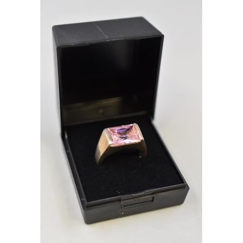 16 - Silver 925 Pink Stone Ring Size Q Complete with Presentation Box