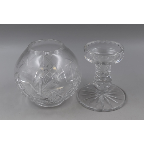 241 - Two-Piece Cut Glass Crystal Hurricane Lamp Approx 10