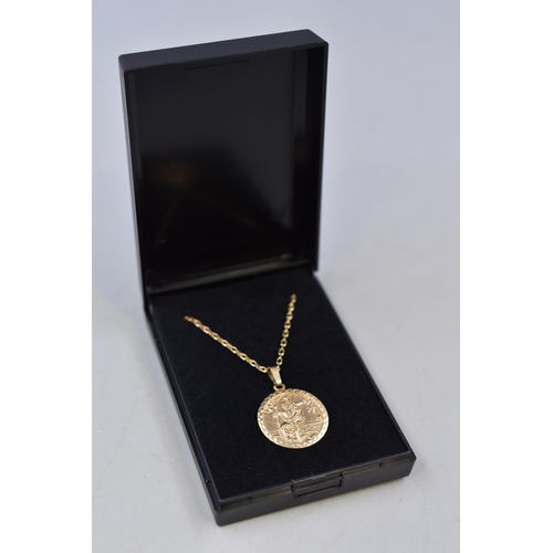 21 - Gold 375 St Christopher Necklace Complete with Presentation Box