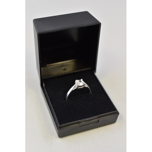 22 - Silver 925 Solitaire Ring Size O Complete with Presentation Box