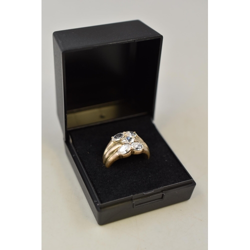 23 - Silver 925 Multi Clear Stone Ring Size N Complete with Presentation Box