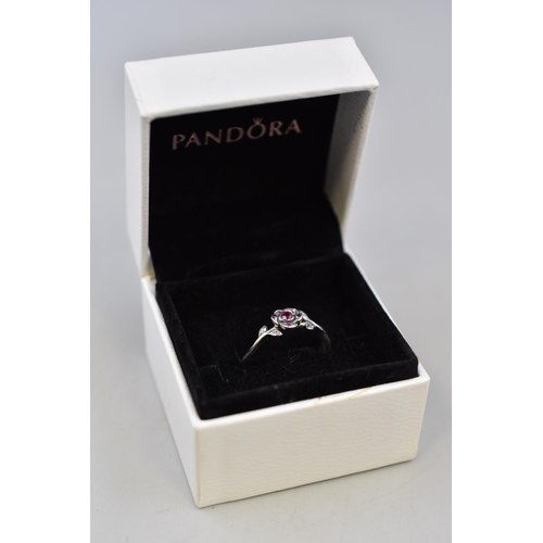 26 - A Disney Pandora 925. Silver Beauty and The Beast Rose Ring, In Presentation Box. Size M