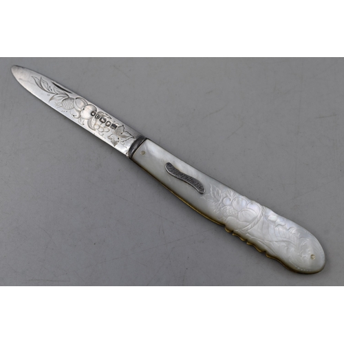 43 - Victorian Hallmarked Silver Pocket Knife with Mother of Pearl Handle