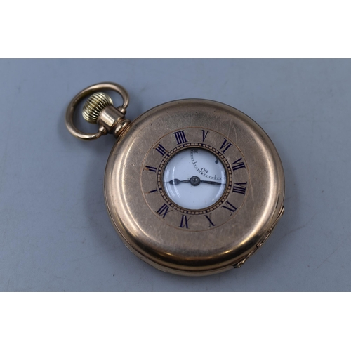 50 - 17 Jewel Pocket Watch in a 2 Plates of 10ct Gold Denison Case with Roman Numerals on outside of case... 