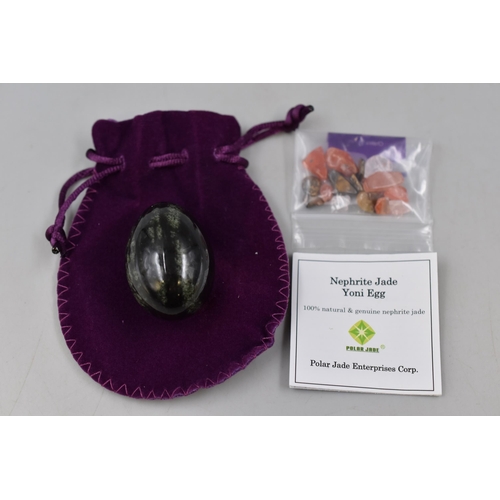 270 - Collection of Natural Gemstones to include a Large nephrite Jade Yoni Egg in Velvet Pouch complete w... 