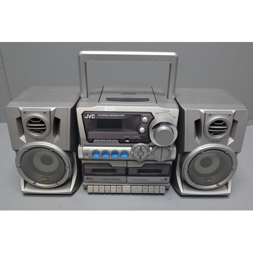 551 - JVC CA-PCX 290 CD portable component system CD, twin cassette, radio with detachable speakers in goo... 