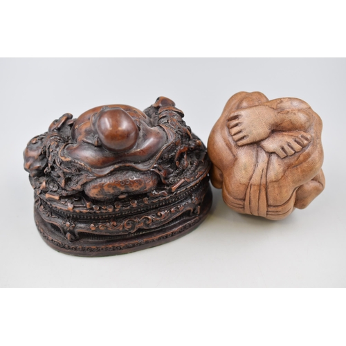 281 - Two Buddha Figures To Include Carved Wooden Weeping Buddha, And Laughing Buddha. Laughing Buddha is ... 