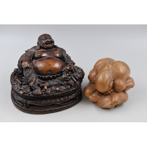 281 - Two Buddha Figures To Include Carved Wooden Weeping Buddha, And Laughing Buddha. Laughing Buddha is ... 