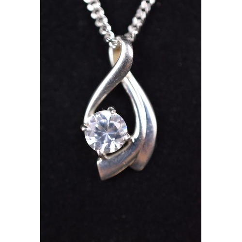 76 - Silver 925 Necklace with Clear Stoned Pendant Complete in Presentation Box