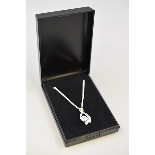 76 - Silver 925 Necklace with Clear Stoned Pendant Complete in Presentation Box