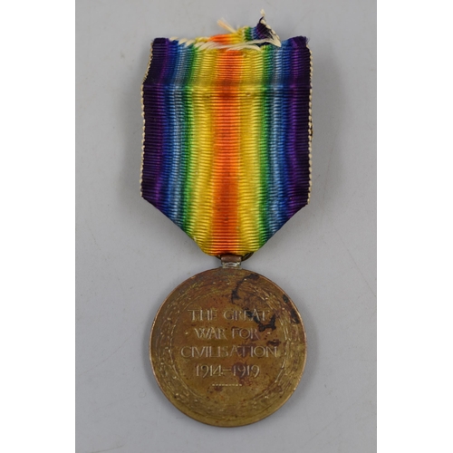 291 - World War I Victory Medal Awarded to 034001 PTE J A Suttle complete with Ribbon