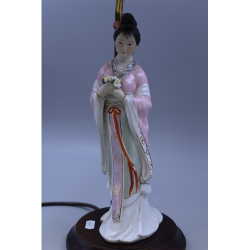 705 - Vintage Ceramic Japanese Geisha Girl Figurine Brass Table Lamp Complete With Shade, approx 24