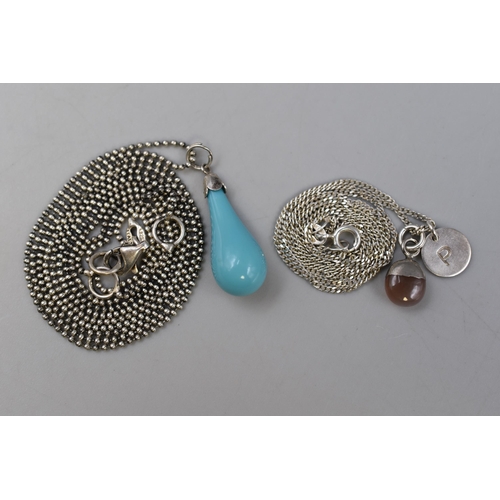 83 - Two 925 Silver Necklaces Including Turquoise Teardrop and Agate Birthstone