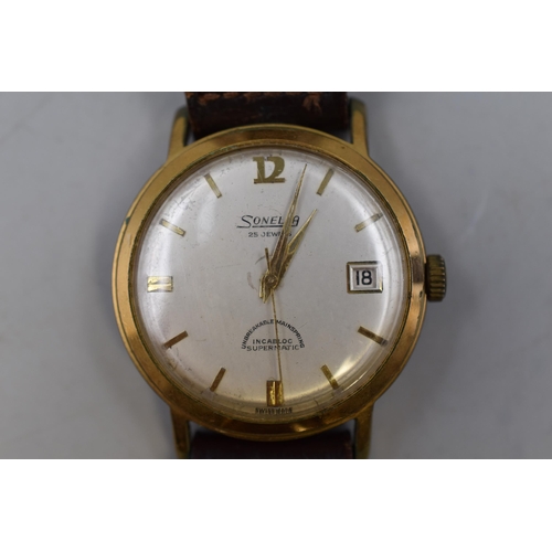 111 - An Automatic Gent's Sonella 25 Jewels Day/Time Watch, With Leather Strap. Working, AF