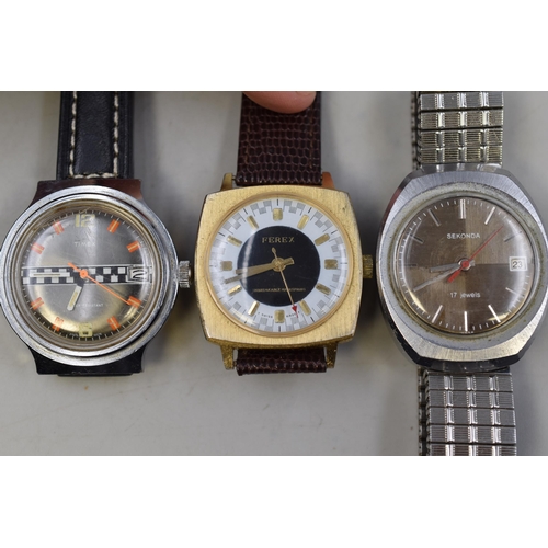 123 - Three Gent's Watches including Timex, Ferex, and Sekonda (All Working)