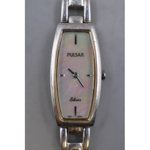 126 - Pulsar Hallmarked Edinburgh Silver Watch with Mother of Pearl Face and Case (Working)