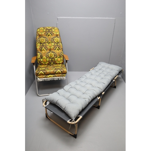 564 - Two Deck Chairs To Include Modern Sun Lounger With New Cushion, And Retro 70's Deck Chair