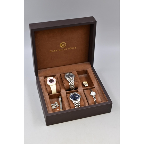 135 - A Faux Brown Leather Constantin Weisz Six Watch Presentation Box (Two Cushions Missing), With Three ... 