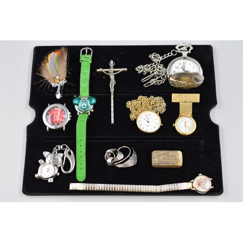 137 - Mixed selection including Silver Brooch, Crucifix Pendant, Watches and More