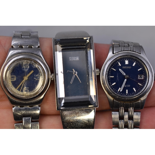 138 - Three Ladies Watches including Storm, Swatch, and Seiko SQ50 (All Working)