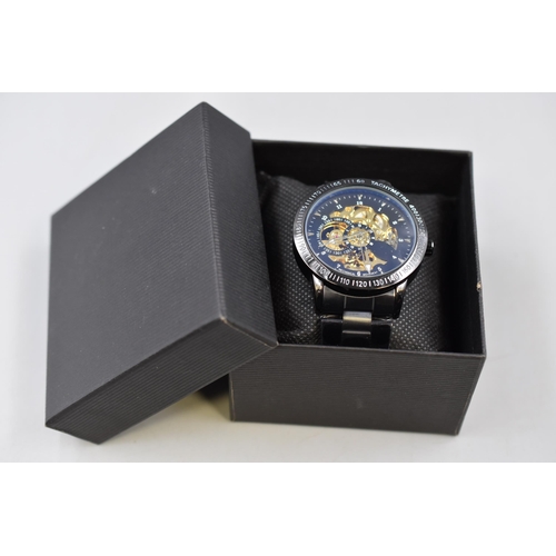 146 - Brand New Boxed Aquarius Water Resistant Divers Style Clear Backed Mechanical Movement Watch complet... 