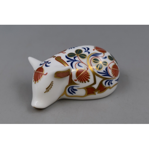 305 - Royal Crown Derby English Bone China 'Sleeping Piglet' Paperweight Complete With Gold Stopper LX II,... 