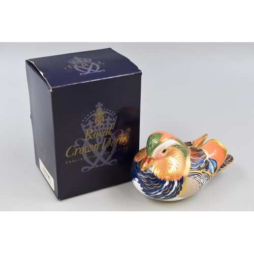 306 - Royal Crown Derby English Bone China 'Mandarin Duck' Paperweight Complete With Gold Stopper And Box,... 