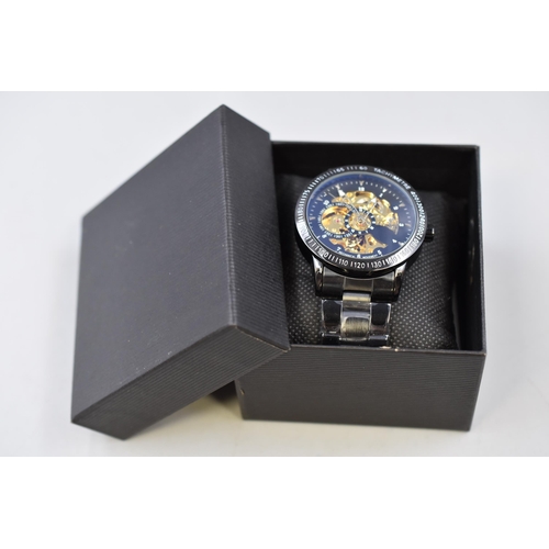 159 - Brand New Boxed Aquarius Water Resistant Divers Style Clear Backed Mechanical Movement Watch complet... 