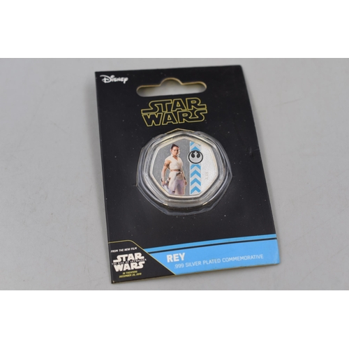 181 - Silver Plated Star Wars Rey Coin in Display Case