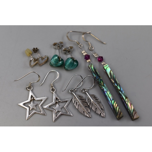 212 - Five Pair of 925 Silver Earrings Including Feathers, Stars and More