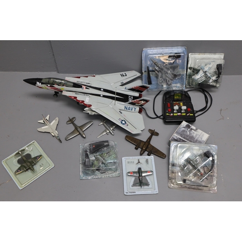 595 - A Selection of Various Model Planes To Include 1944 Messerschmitt, Two Metal Model Planes, USS Kitty... 