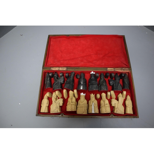 779 - A Set of Vintage Medieval Style Chess Pieces With Chess Board