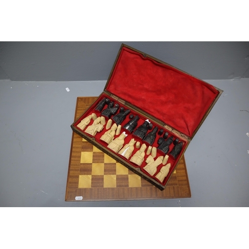 779 - A Set of Vintage Medieval Style Chess Pieces With Chess Board