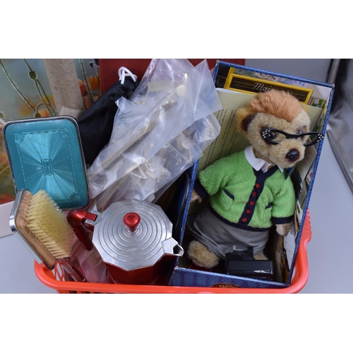 786 - A Mixed Selection To Include Compare The Meerkat Toy, Dressing Table Set, RAOB (Royal Antediluvian O... 