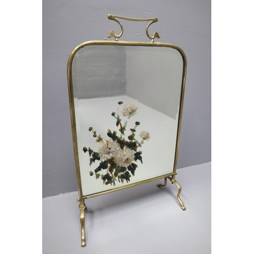 674 - Heavy Brass Framed Fire Screen with Hand painted Bevel Edged Glass (26