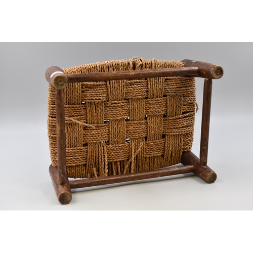 680 - Antique Wood and Rattan Footstool (12