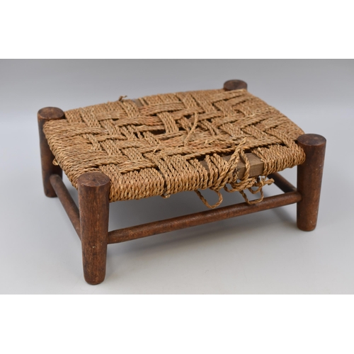 680 - Antique Wood and Rattan Footstool (12