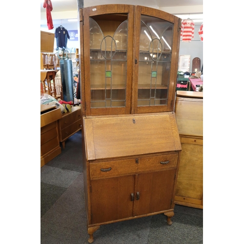 685 - A Handcraft Large Bureau Bookcase with Drop Down Leaf Internal Sectional Storage, Side Cupboard and ... 