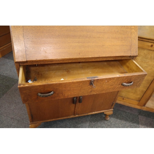 685 - A Handcraft Large Bureau Bookcase with Drop Down Leaf Internal Sectional Storage, Side Cupboard and ... 