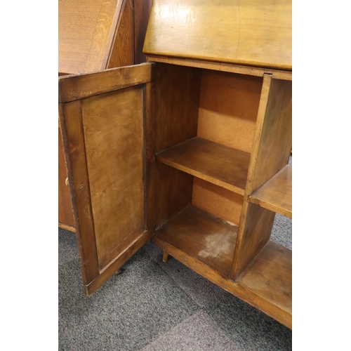 685 - A Handcraft Large Bureau Bookcase with Drop Down Leaf Internal Sectional Storage, Side Cupboard and ... 