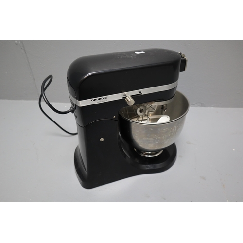 626 - A Grundig Premium Line Black and Chrome Food Mixer, With Attachments. Powers On When Tested