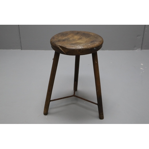 639 - Vintage 3 Legged Milking Stool with Metal Crossmembers (Height 18