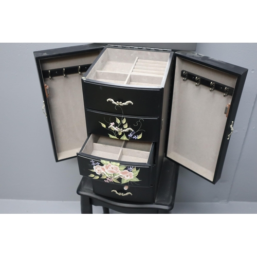 649 - Black Lacquer Jewellery Armoire Cabinet Box Approx 34